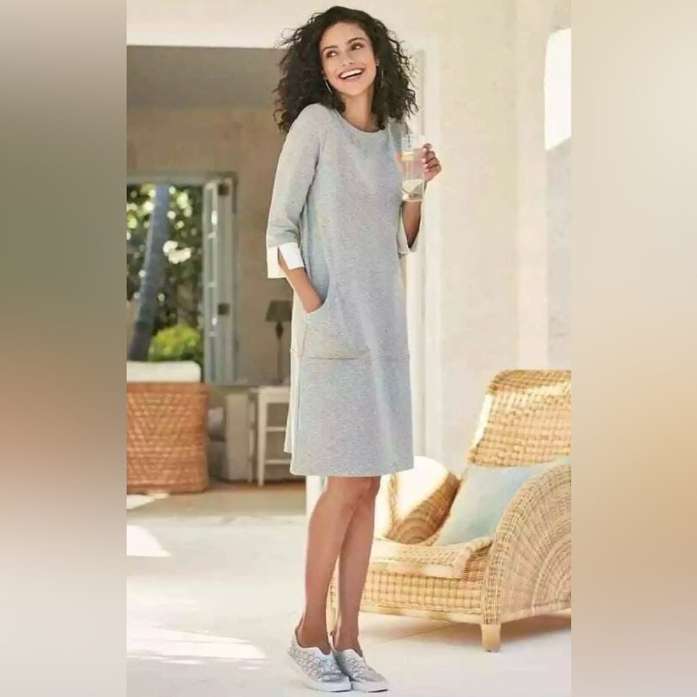 Soft Surroundings 3/4 Sleeve Knit Shift Dress Gray Size Small